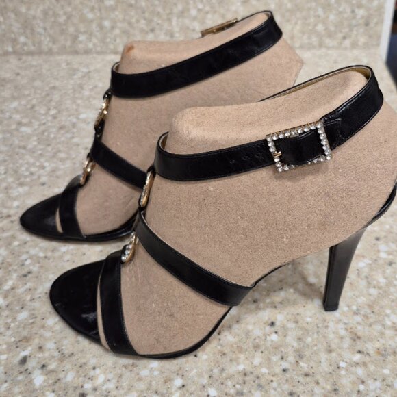 Women's Guess Black Leather Heels w Crystal Embellishments Size 9M NIB - Picture 6 of 10